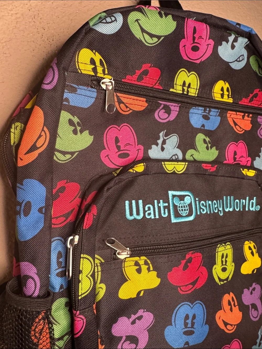 Disney Black Backpack with Multicolor Mickey Faces